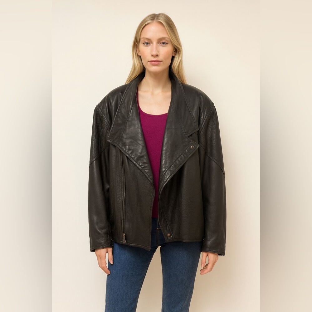 Marc Buchanan Pelle Pelle Oversized Textured Black Leather Moto Jacket Vintage